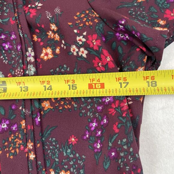 Ce Ce Mini Dress Short Sleeve Mock Neck Tie Burgundy Floral Teacher Career-8 - Picture 7 of 11